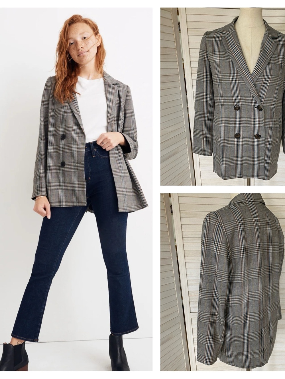Madewell Caldwell Double Breasted Menswear Plaid Blazer SZ XS Boxy Oversized